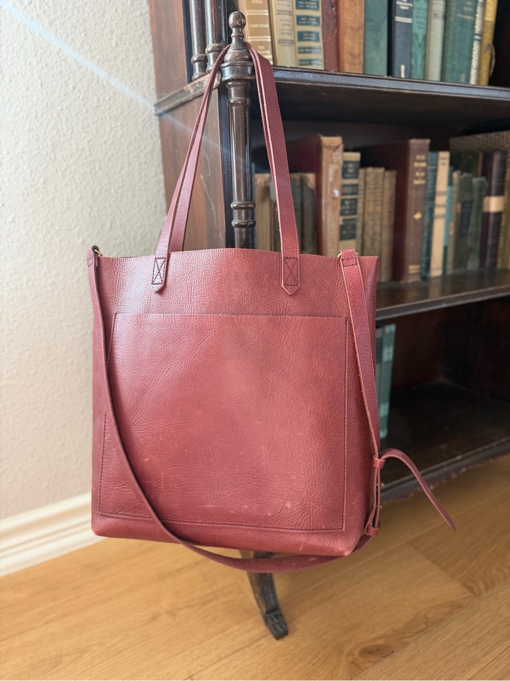 Madewell Burgundy Leather Tote with Crossbody Strap